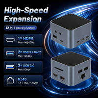 Dock USB-C 12-in-1 4K untuk USB 2.0 10Gbps Gigabit LAN/TF/Audio 100W PD Aluminium Hub - Tersedia