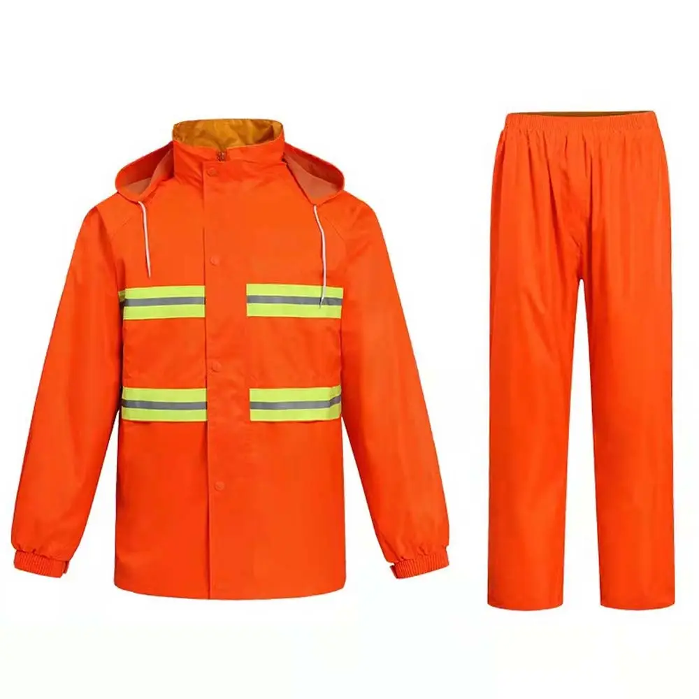 HCSP Waterproof PVC Orange Traffic Safety Raincoat Polyester Reflective Rain Coat Raincoat with Hood