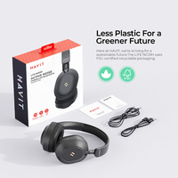 Havit H668BT Headset Nirkabel Over-Ear dengan Peredam Kebisingan Aktif, Ringan, Dapat Dilipat, Daya Tahan Baterai Lama