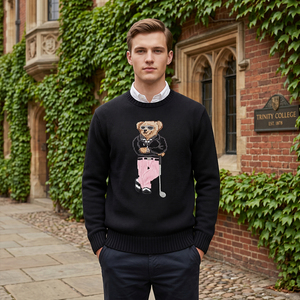 Suéter <span class=keywords><strong>de</strong></span> <span class=keywords><strong>Punto</strong></span> Grueso 7GG para <span class=keywords><strong>Hombre</strong></span>, Estilo Preppy Vintage, con Jacquard <span class=keywords><strong>de</strong></span> Oso, Diseño Retro con Estampado Animal, Mezcla <span class=keywords><strong>de</strong></span> Lana, para Invierno - Product Image 5