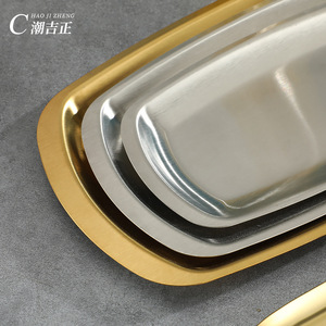 Chaoji Zheng Stainless Steel Oval <b>Plate</b> Natural Gold For Home Barbecue Rice Noodle Roll Restaurant Buffet Use - Product Image 2