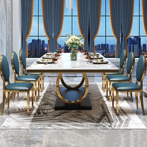 Bàn ăn bằng đá cẩm thạch sang trọng sử dụng nhà sang trọng đá đơn giản hiện đại hình chữ nhật bàn ăn Đài Bắc bàn ăn châu Âu và ghế - Product Image 2
