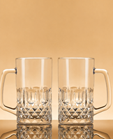 Chope à bière en verre transparent gaufré 500 ml avec logo personnalisé, motif diamant, grande poignée, pour bar, pub, restaurant, hôtel