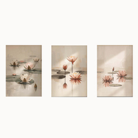 HAOWAI OEMODM Ensemble de 3 tableaux muraux neutres Lotus, Art mural Zen Nénuphar, Affiche de lotus, Décoration murale botanique minimaliste
