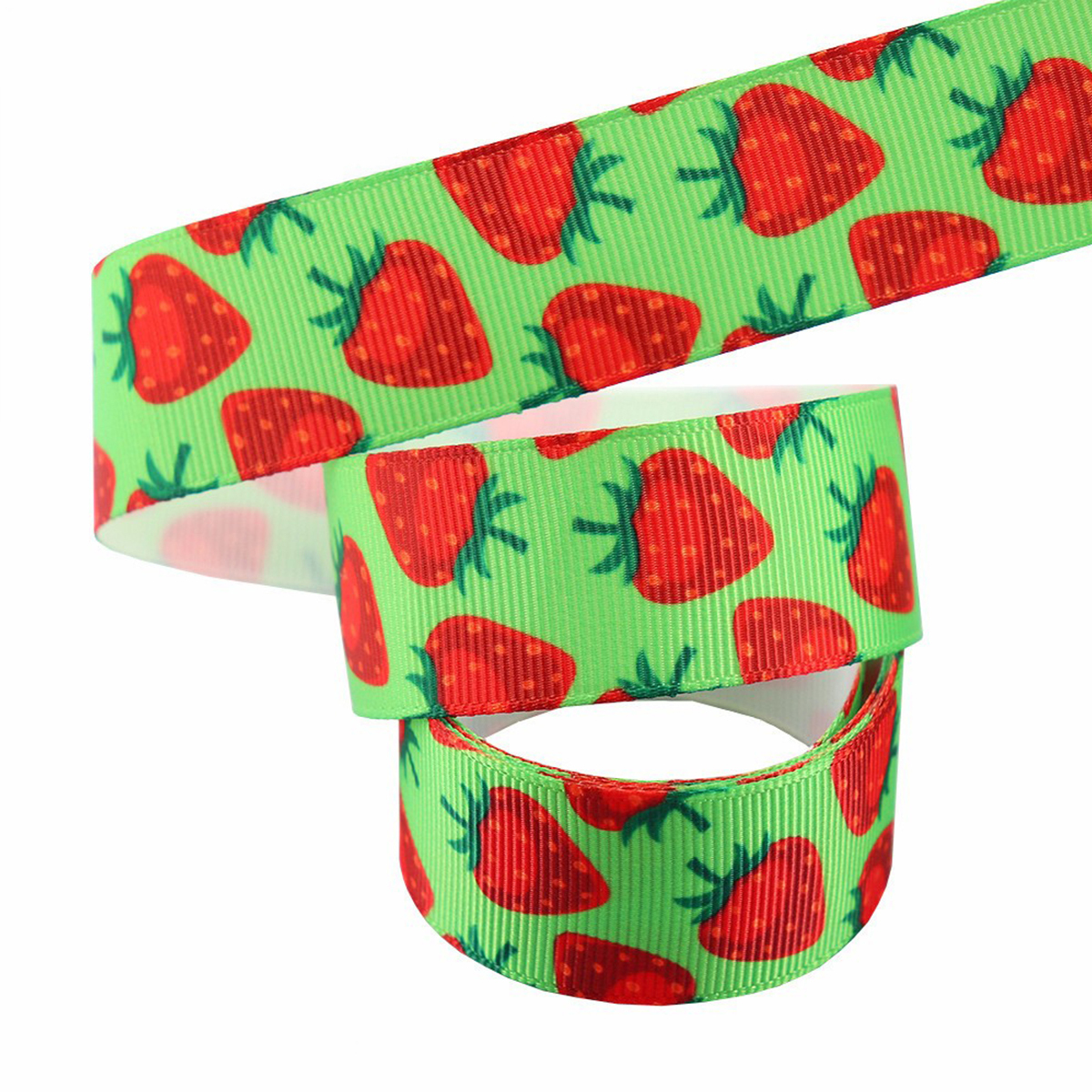 Fraise (imprimé intégral)-Vert-2,5 cm*10 mètres
