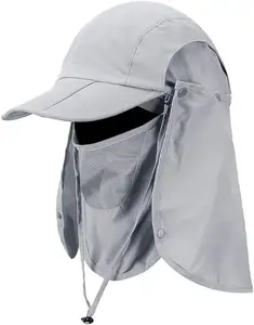 Açık katlanabilir güneş balıkçı şapkası UPF 50 + bir yüz maskesi ve boyun flep ile koruyucu şapka