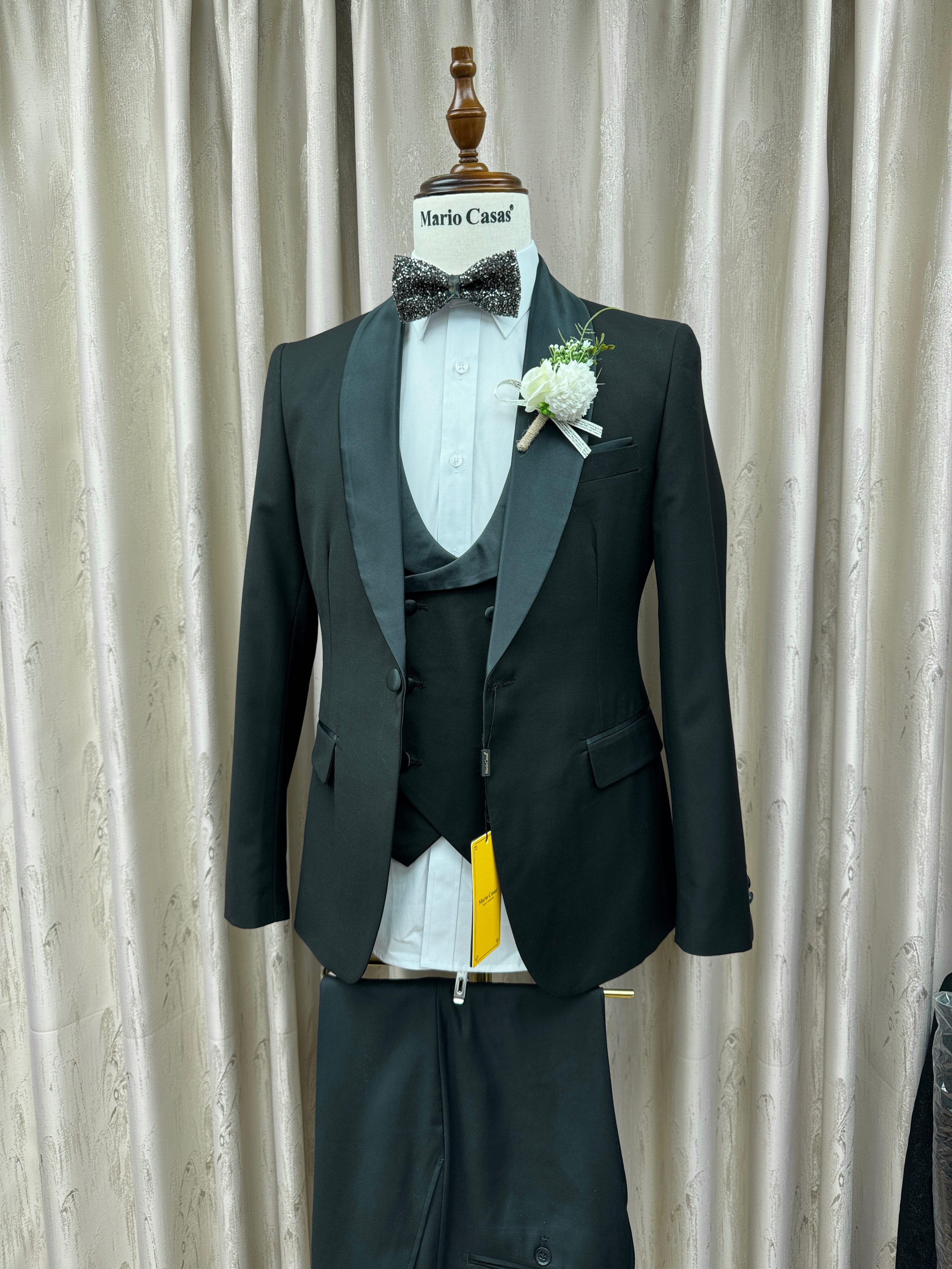 BLACK-3pcs/set-Jacket + vest + pants