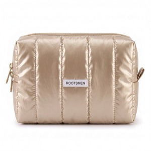 Bolsa de Maquillaje Metálica Acolchada, Color Champán Dorado Brillante, Bolsa de Cosméticos de Nailon Acolchado con Cierre Superior, Logotipo Personalizado OEM, Regalo para Fiestas - Product Image 3