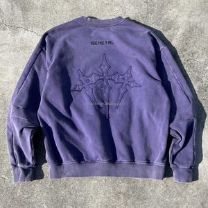 Sweat-shirt homme en molleton français personnalisé, style streetwear, patchwork brodé, col rond, effet délavé à l'acide - Product Image 2