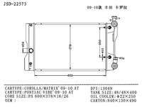Radiateur de refroidissement en aluminium Winsee compatible avec Toyota Corolla Matrix 2009-2010, montage direct, 16410-0T042 TO3010345, refroidisseur d'huile