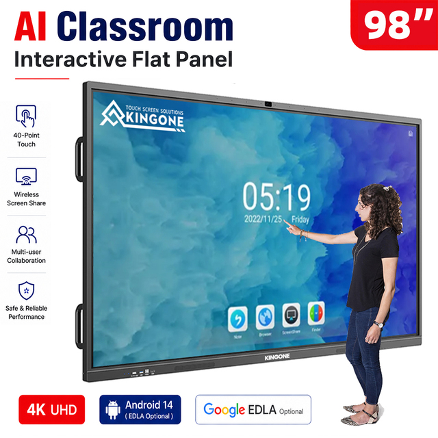 KINGONE 65 86 98 110 Inch Big Monitor Android PC System Touch Screen Smart Board 75 Inch Interactive Flat Panel for Classroom