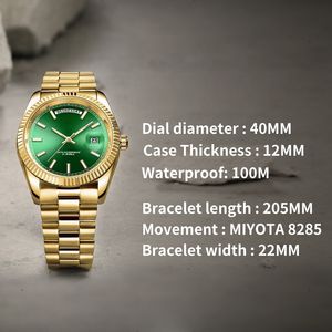 Miyota 8285 mouvement de luxe calendrier semaine montres automatiques décontracté étanche lumineux montre mécanique hommes - Product Image 4