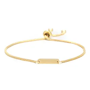 Stainless Steel Dainty 14K 18K Gold Plated 26 Letter Stainless Steel Engraved Name Bar Bracelet Stainless Steel Jewelry