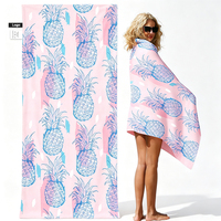 100% Recycled Large Compact Microfiber Beach Towel Custom Sand Resistant Pink Pineapple Print Travel Pool Summer Beach Towel