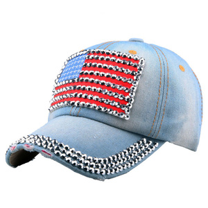 Không có cấu trúc CHA <span class=keywords><strong>hat</strong></span> cổ điển rửa đau khổ Bling denim mũ với Rhinestone biểu tượng tùy chỉnh - Product Image 4