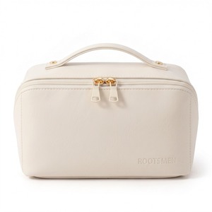 Mini Estuche de Maquillaje de Cuero PU Color Marfil de 18 cm, Bolsa Cosmética Pequeña que se Abre Completamente, con Doble Cierre Dorado, Asa Superior, Tamaño de Bolso, Logotipo Personalizado OEM - Product Image 3