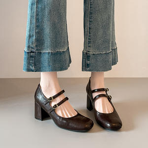 Chaussures Mary Jane rétro françaises à bout carré et talon épais pour femme, avec boucle métallique cousue, respirantes et légères, escarpins de printemps - Product Image 3
