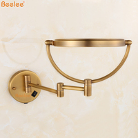 Beelee M1208AF acabado de latón antiguo ajustable LED con luz de espejo de aumento espejo de maquillaje con luz