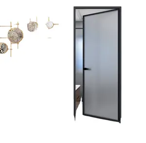 Glass Swing Door Narrow Frame Aluminum Slim Modern Design Villa Kitchen Aluminum Alloy Frost Glass Casement Doors For House