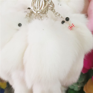 Porte-clés en fourrure de renard blanc, pendentif de voiture léger, fourrure blanche véritable, placage cuir véritable, origine Yiwu - Product Image 1
