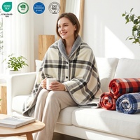 Couverture Polaire Portable OEM ODM avec Capuche, Plaid en Peluche Personnalisable pour l'Hiver