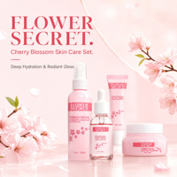 Coffret Complet Visage Éclat Revitalisant à l'Acide Hyaluronique et Extrait de Fleur de Cerisier Flower Secret – Peau de Verre HA pour Tous Types de Peaux