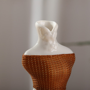 Handmade Porcelain Bamboo Woven Human Shaped Vase Gift For Tea Room Decoration Guizhou Origin Traditional Style - Product Image 3