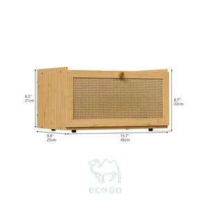 Boîte à pain en rotin et bambou pour comptoir de cuisine, grande capacité, bac de rangement pour pain, conteneur de rangement pour pain de style farmhouse, porte-pain - Product Image 2