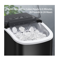 Machine à glaçons de comptoir portable pour la cuisine à domicile avec 2 tailles de glaçons, fonction autonettoyante, 9 cubes en 6 minutes, 26lb en 24 heures