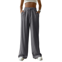 Pantalon ample pour femme en mélange de lin blanc, style cargo, avec cordon de serrage, pour tenue décontractée ou de soirée, faible MOQ