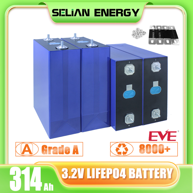 EU Stock MB31 EVE 3.2V 314Ah Lifepo4 Battery M6 Studs Cell Prismatic 8000 Cycle EVE LF314 for Solar Energy Storage