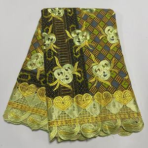 Tela de encaje de mezcla de cera africana de moda, textil de encaje bordado para prendas, 6 yardas/lote para vestido de fiesta - Product Image 4