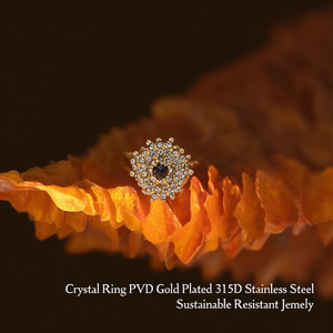 Crystal Cluster <b>Ring</b> PVD Gold Plated 316L Stainless Steel Flower Vintage Unisex Sustainable Resistant Jewelry - Product Image 3