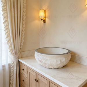 <span class=keywords><strong>Lavabo</strong></span> in Pietra Calcarea Naturale Lavorato a <span class=keywords><strong>Mano</strong></span> con Onde Incise, Lavandino Moderno Rotondo in Marmo per Bagno di Hotel e Villa - Product Image 6