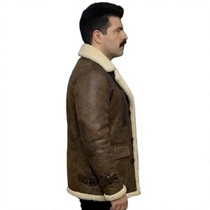 Genuine Sheepskin Leather <b>Shearling</b> Fur B3 <b>Bomber</b> <b>Jacket</b> Vintage Winter Long Coat with Sherpa Lining OEM Available - Product Image 6