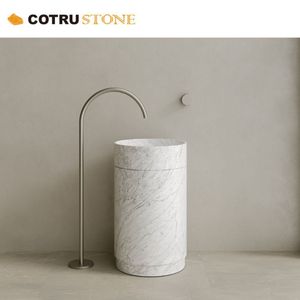 Lavabo da Appoggio in Marmo Bianco Naturale per Bagno, <span class=keywords><strong>Top</strong></span> Lucidato per Mobile Bagno - Product Image 1