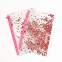 Trousse à crayons de bureau et d'école, sac à crayons à paillettes en PVC transparent étanche à 3 anneaux