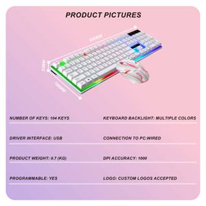 <span class=keywords><strong>Combo</strong></span> de teclado y ratón para juegos con retroiluminación LED RGB, cable USB, tamaño completo, en oferta. - Product Image 2