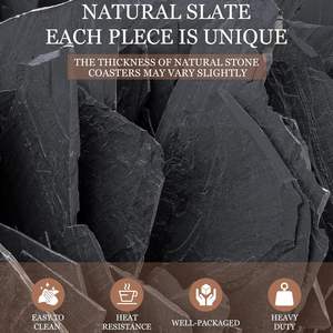 Wholesale <b>Black</b> Non-Slip Drink Slate Stone Bulk <b>Coasters</b> Set Holder Square Round Slate <b>Coasters</b> with Holder for Laser Engraving - Product Image 6