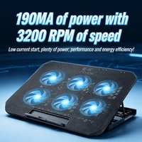 Support de refroidissement pour ordinateur portable avec 6 ventilateurs, double ports USB, réglage de la hauteur sur 5 niveaux, roue de réglage de la vitesse du ventilateur, refroidisseur pour ordinateur portable pour le jeu et le bureau