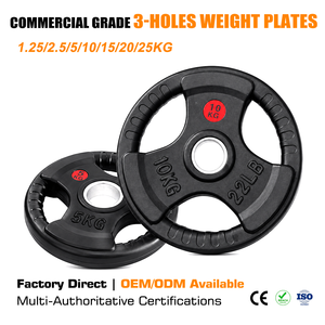 <span class=keywords><strong>Discos</strong></span> de Pesas de Goma TOPTONS Personalizados para Gimnasio, con 3 Agujeros, Tres Agarraderas y Bordes Redondos Negros - Product Image 1