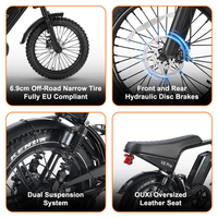 Vélo électrique Ouxi V8 Pro Max 250W 48V 30Ah 25Km/h avec freins à disque, pneus 20 4.01'', IP45, noir et marron, entrepôt Italie