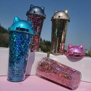 Tasse à paille à couvercle en plastique électrolytique double couche de style coréen créatif tasse à eau à paillettes pour les fêtes de randonnée hommes femmes étudiants - Product Image 3
