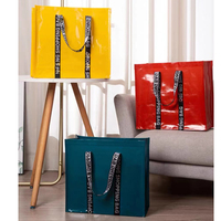 Sac fourre-tout réutilisable en PP tissé, grande capacité, robuste, couleur jaune, avec poignée cousue au fond