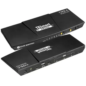 TESmart KVM Switch 3X1 com Porta USB C HDR 10 USB 2.0 L/R Switch KVM Áudio e Vídeo EDID 4k60hz USB