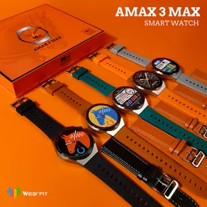 2023 amax 3 MAX นาฬิกาสมาร์ทวอทช์สำหรับเล่นกีฬาธุรกิจ NFC IP67กันน้ำโทร BT ไร้สายชาร์จผู้ช่วยด้วยเสียง AI พร้อมสายคู่