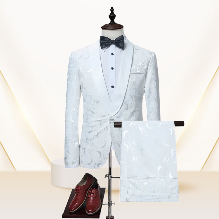 baby pink and white tuxedo grooms men suit