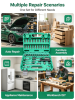 Clé à cliquet 72T, ensemble d'outils mécaniques 46 pièces, kit complet de douilles et de embouts pour usage domestique et automobile