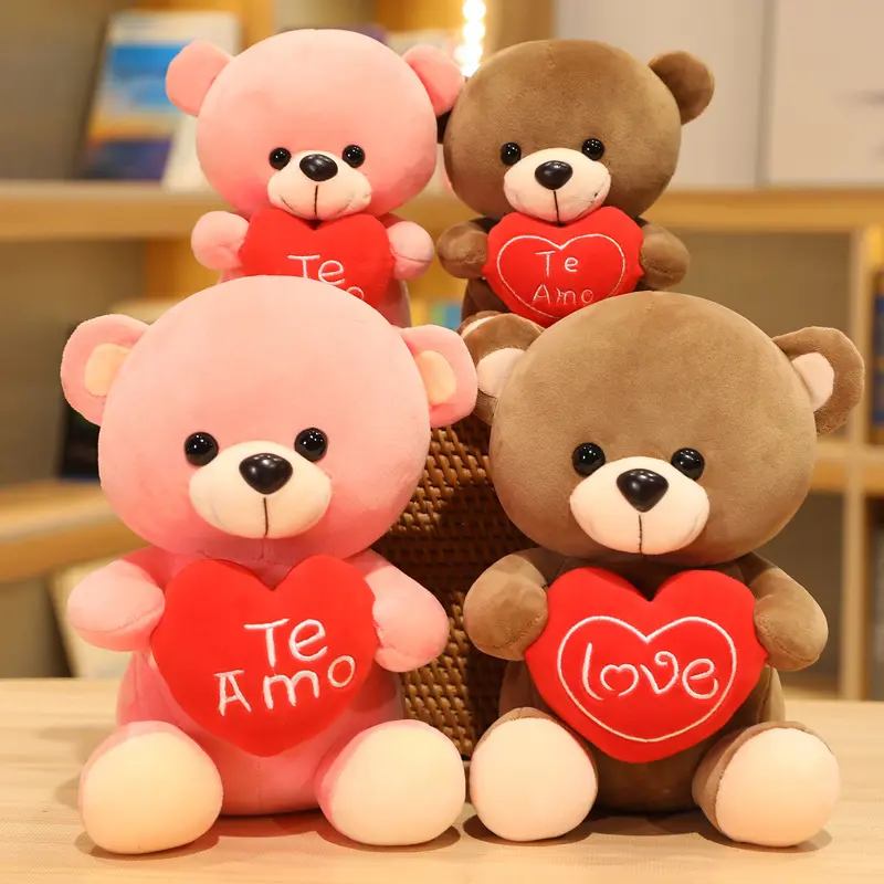 Cute bear stuffed toy valentine teddy bear plush toy with red heart i love you bear gift