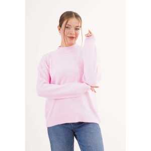 Pull en tricot rose à col montant pour femme, manches longues, décontracté, anti-boulochage, 16 Gg - Product Image 3